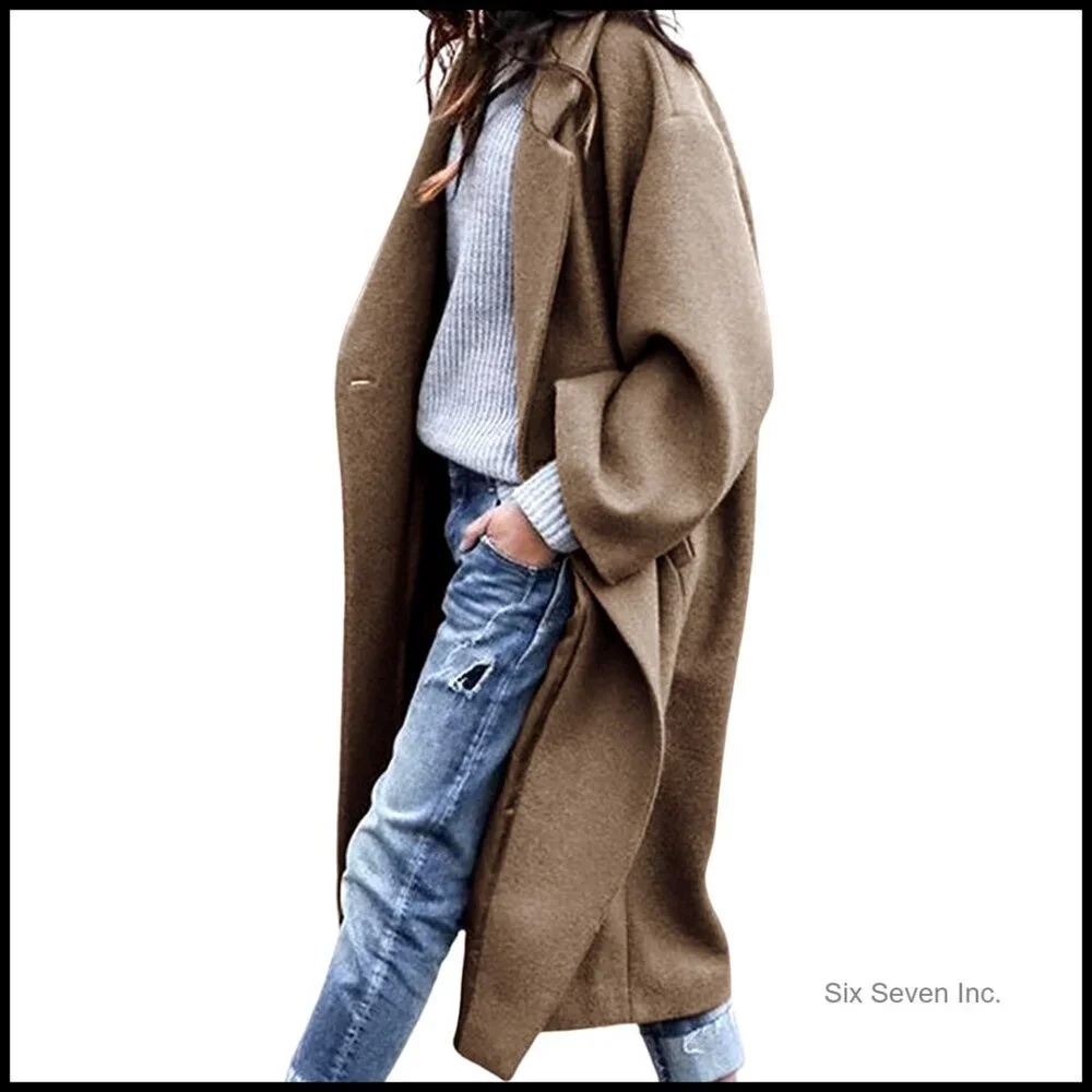 Wool Blend Oversized Double Breasted Long Trench Overcoat Winter - Picture 1 of 6